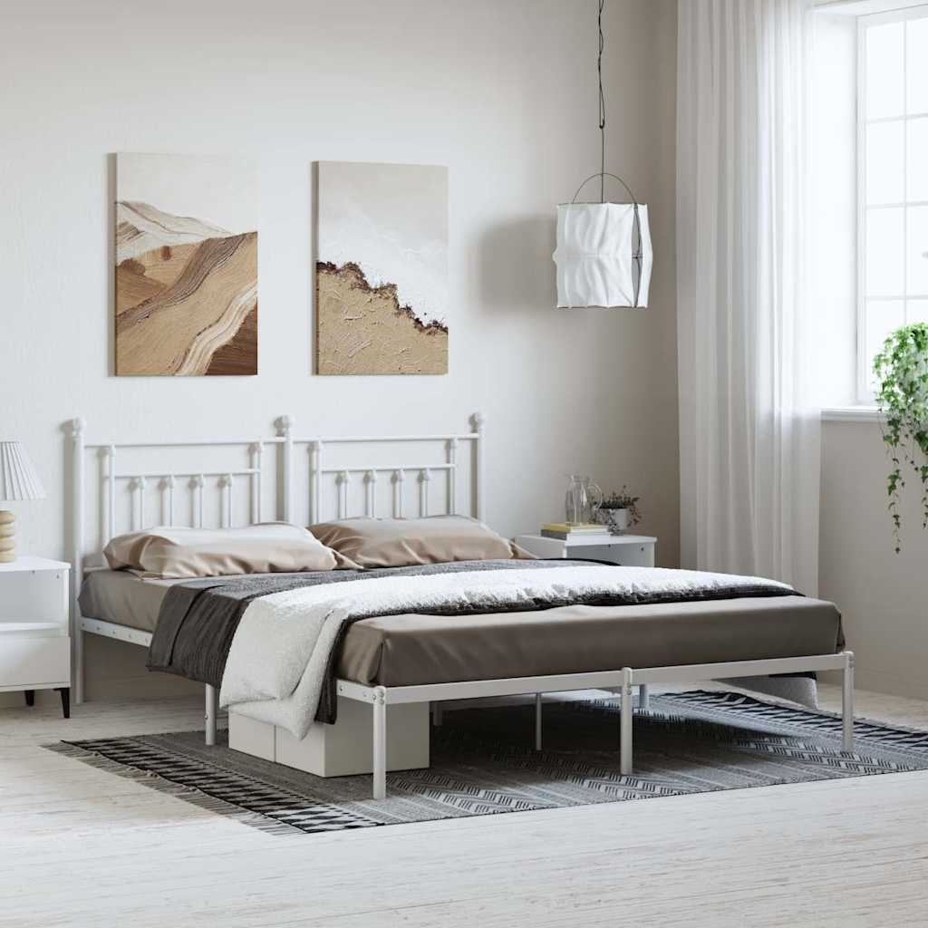 vidaXL Metal Bed Frame without Mattress with Headboard White 183x213cm 1