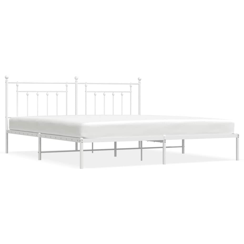 vidaXL Metal Bed Frame without Mattress with Headboard White 193x203cm 2