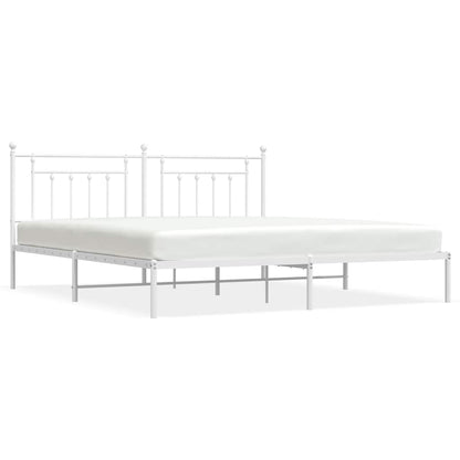 Metal Bed Frame without Mattress With headboard White 193 cm 203 cm