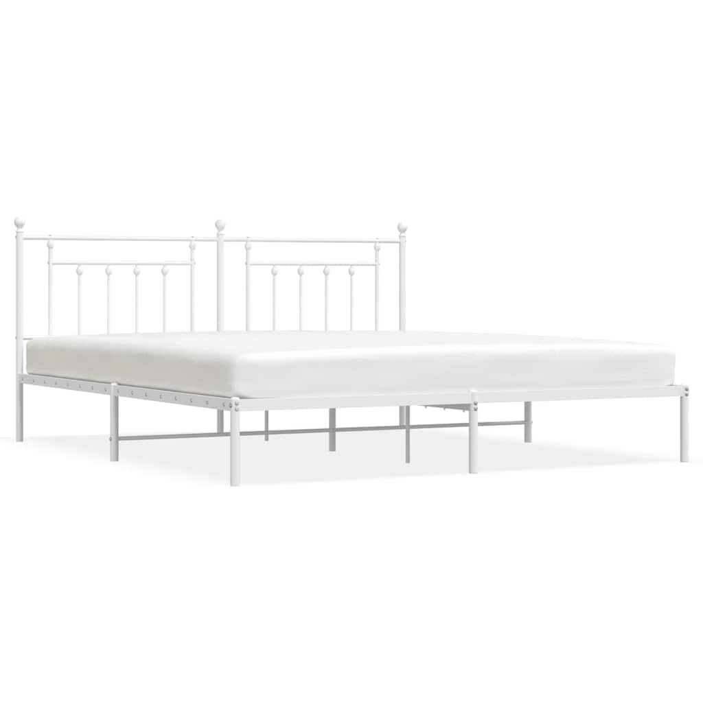Metal Bed Frame without Mattress With headboard White 200 cm 200 cm