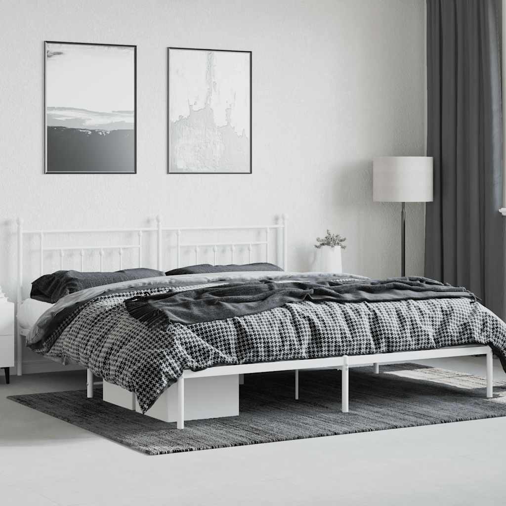 Metal Bed Frame without Mattress With headboard White 200 cm 200 cm
