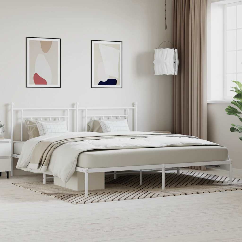 Metal Bed Frame without Mattress With headboard White 200 cm 200 cm