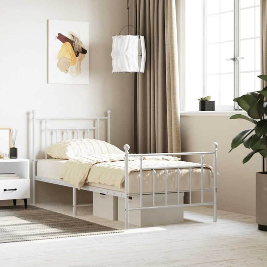 Metal Bed Frame without Mattress Footboard Headboard White