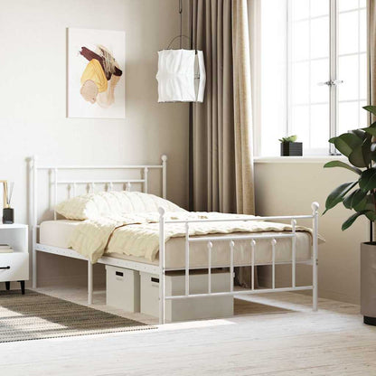 Metal Bed Frame without Mattress with Footboard with Headboard & Footboard White 100 cm 200 cm