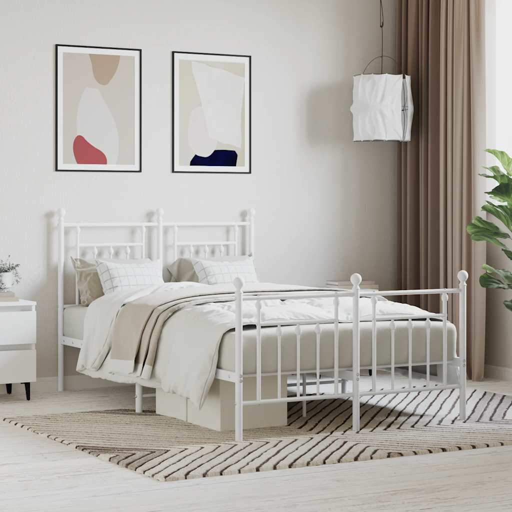 Metal Bed Frame without Mattress with Footboard with Headboard & Footboard White 120 cm 200 cm