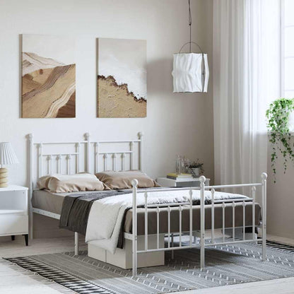 Metal Bed Frame without Mattress with Footboard with Headboard & Footboard White 135 cm 190 cm