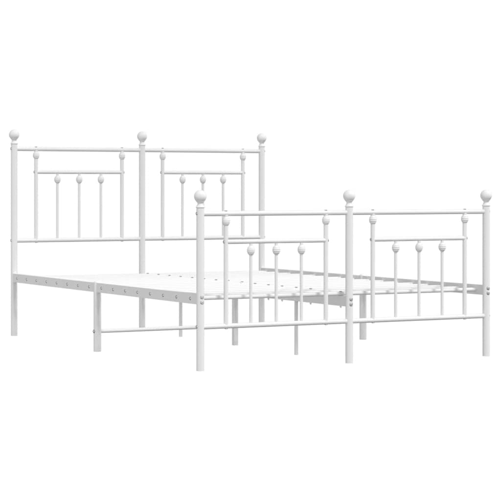 Metal Bed Frame without Mattress with Footboard with Headboard & Footboard White 140 cm 190 cm