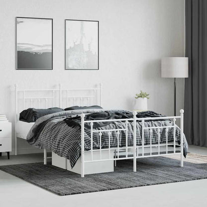 Metal Bed Frame without Mattress with Footboard with Headboard & Footboard White 140 cm 190 cm