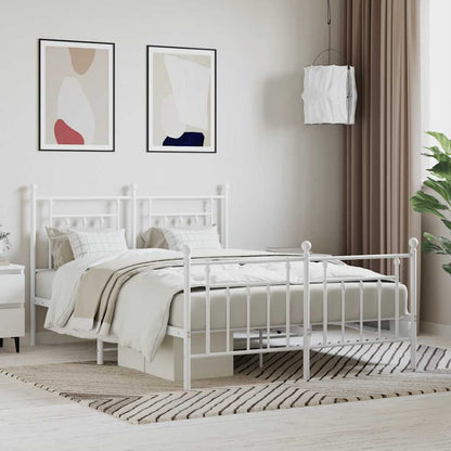 Metal Bed Frame without Mattress Footboard Headboard White