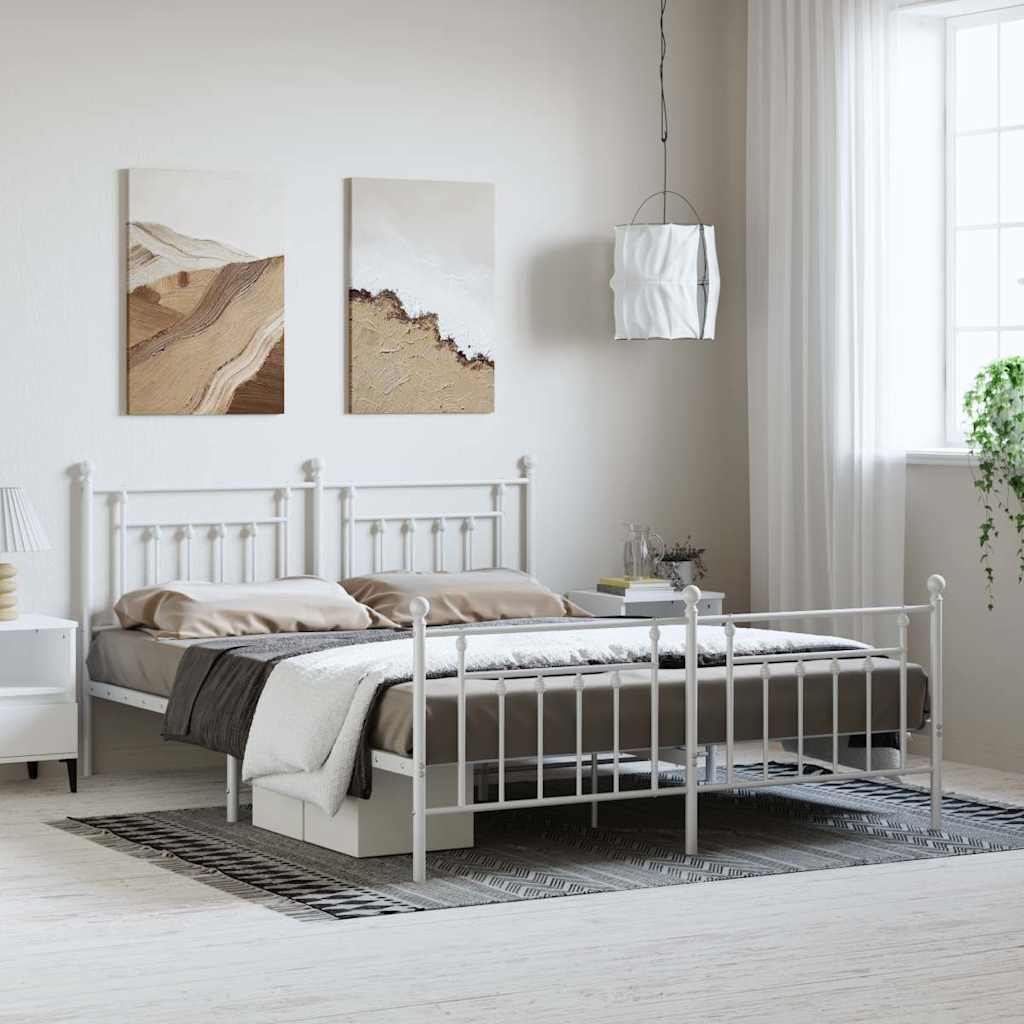 Metal Bed Frame without Mattress with Footboard with Headboard & Footboard White 183 cm 213 cm