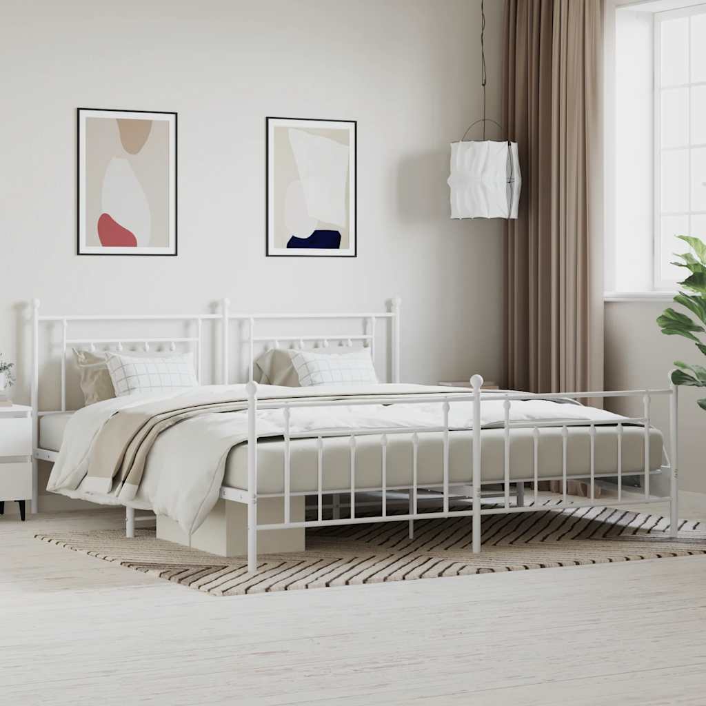 Metal Bed Frame without Mattress with Footboard with Headboard & Footboard White 200 cm 200 cm