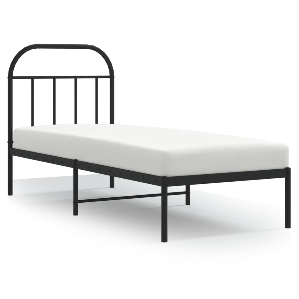 vidaXL Metal Bed Frame without Mattress with Headboard Black 75x190cm 2
