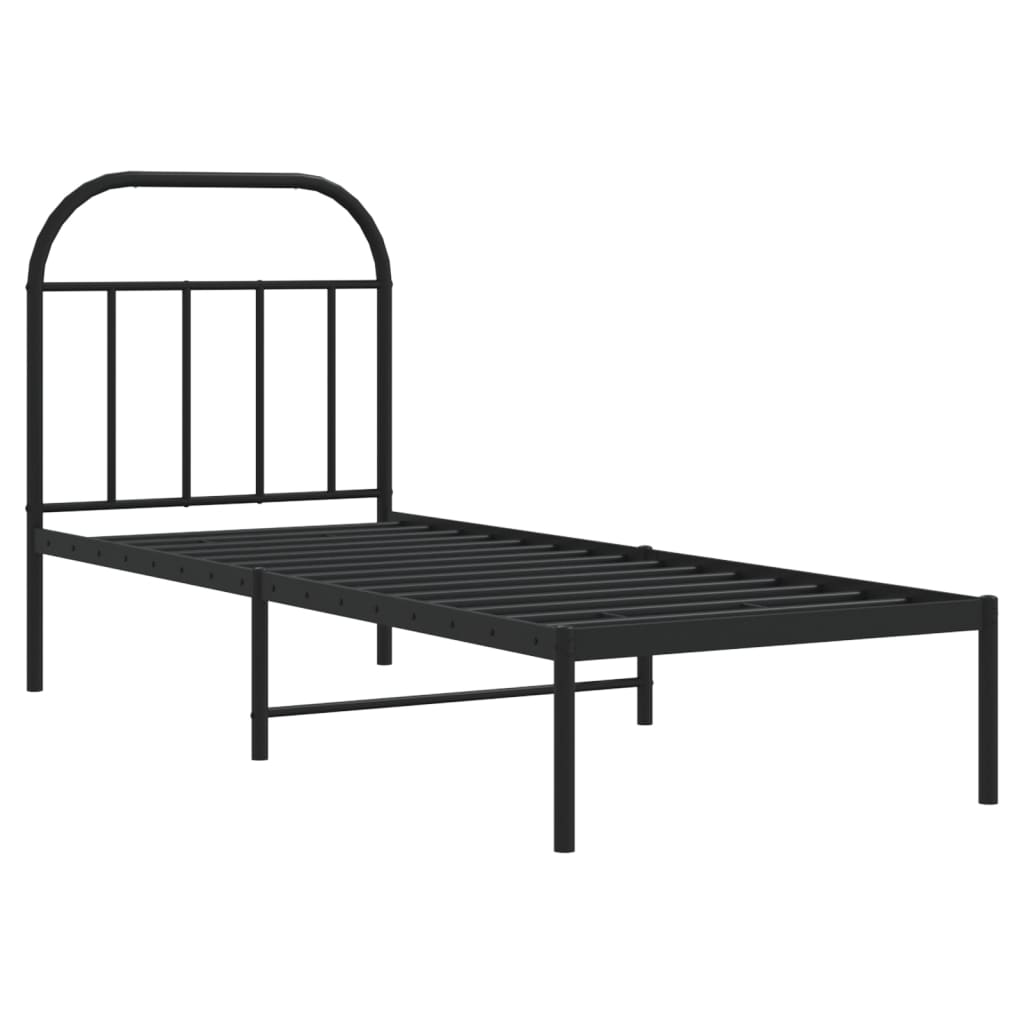 vidaXL Metal Bed Frame without Mattress with Headboard Black 75x190cm 3