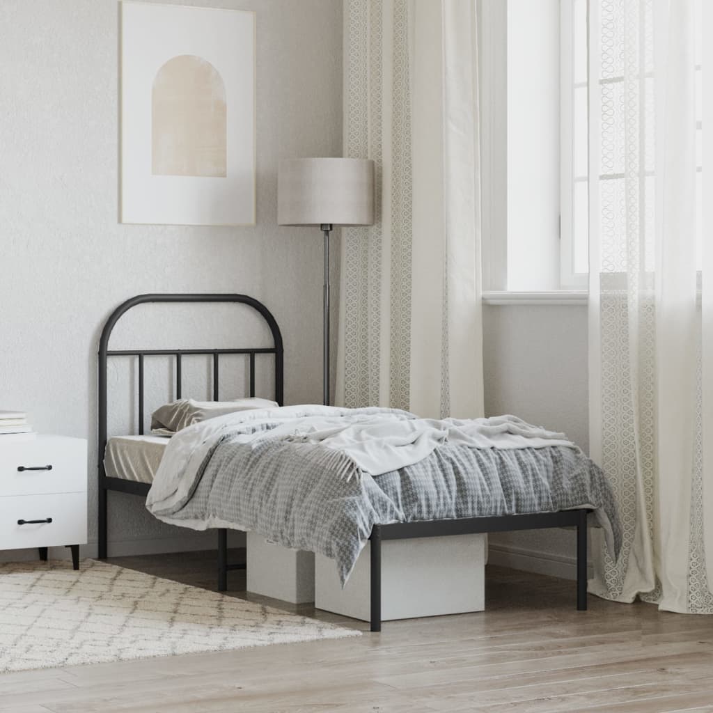 vidaXL Metal Bed Frame without Mattress with Headboard Black 75x190cm 4