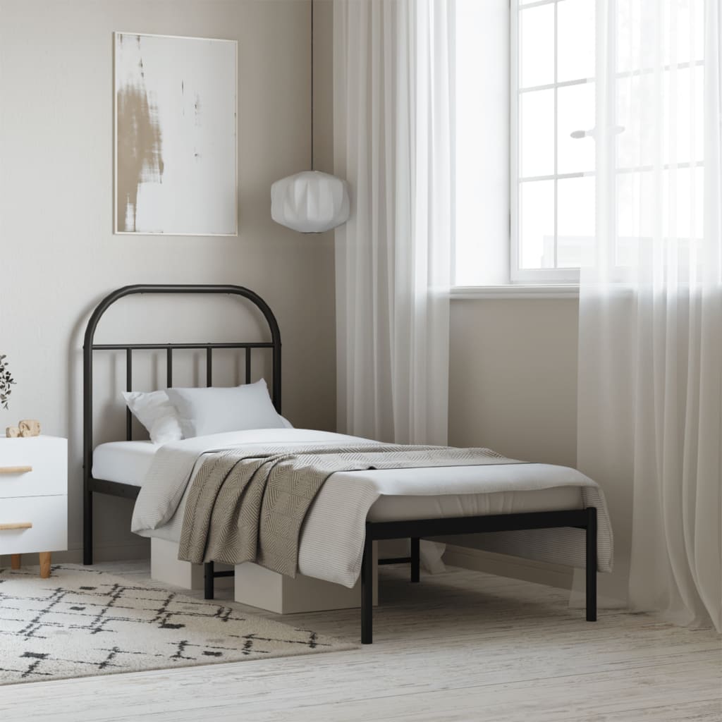 vidaXL Metal Bed Frame without Mattress with Headboard Black 75x190cm 1