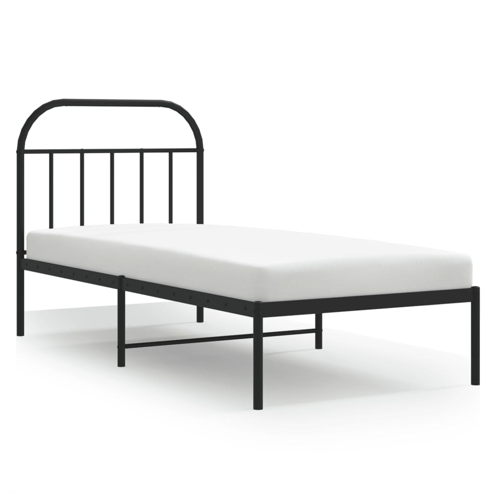 vidaXL Metal Bed Frame without Mattress with Headboard Black 90x190cm 2