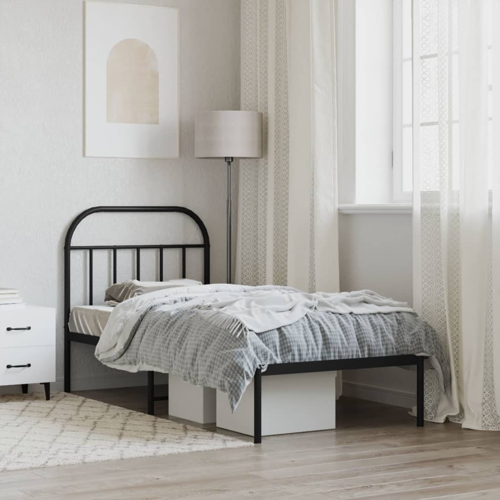 vidaXL Metal Bed Frame without Mattress with Headboard Black 90x190cm 4