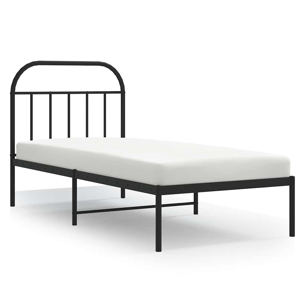 vidaXL Metal Bed Frame without Mattress with Headboard Black 90x200cm 2
