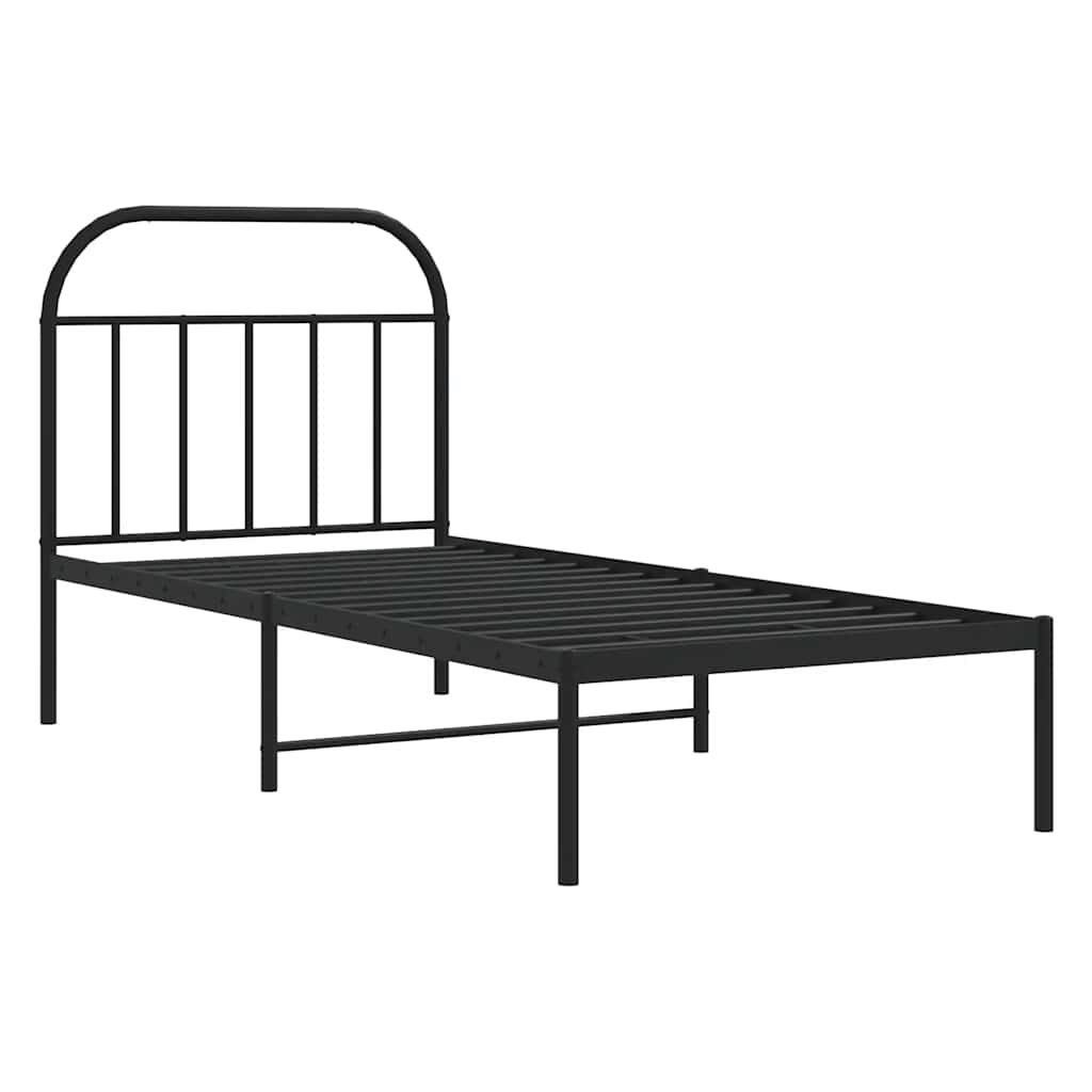 vidaXL Metal Bed Frame without Mattress with Headboard Black 90x200cm 3