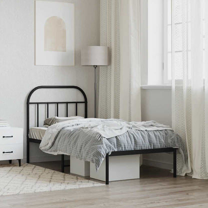 vidaXL Metal Bed Frame without Mattress with Headboard Black 90x200cm 4