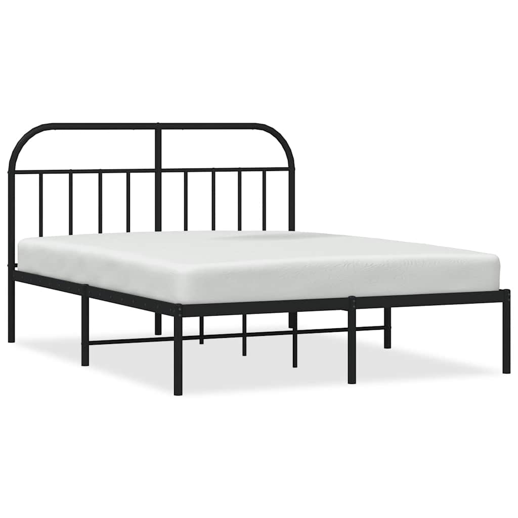vidaXL Metal Bed Frame without Mattress with Headboard Black 140x190cm 2