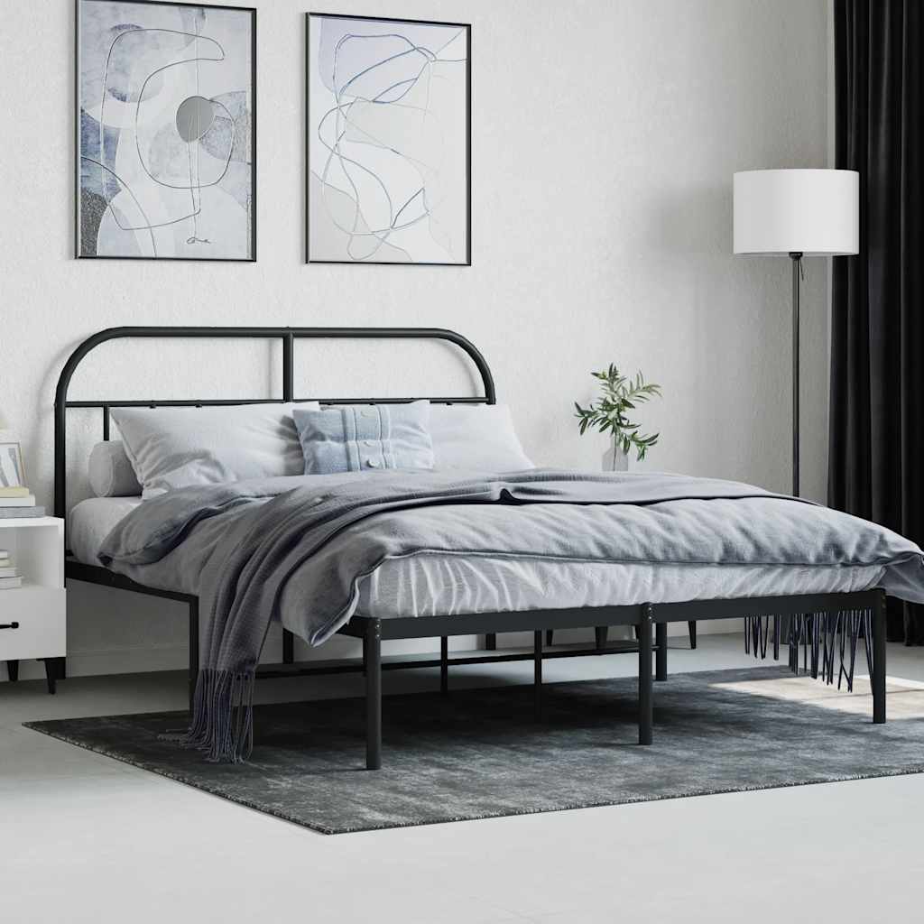 vidaXL Metal Bed Frame without Mattress with Headboard Black 140x190cm 4