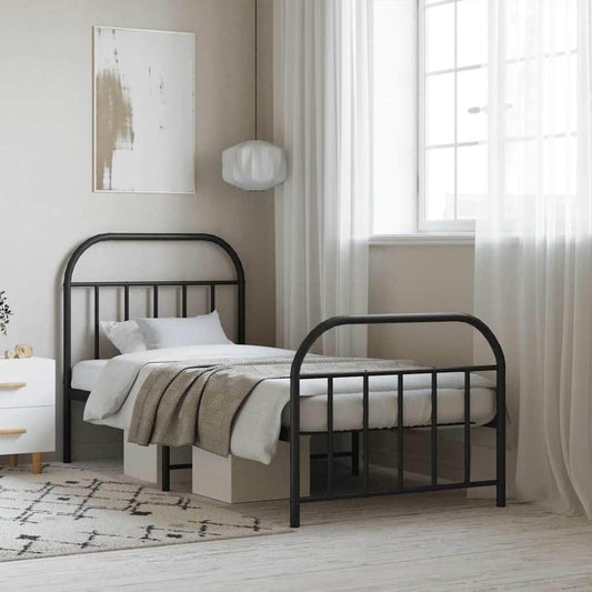 Metal Bed Frame without Mattress with Footboard with Headboard & Footboard Black 90 cm 190 cm