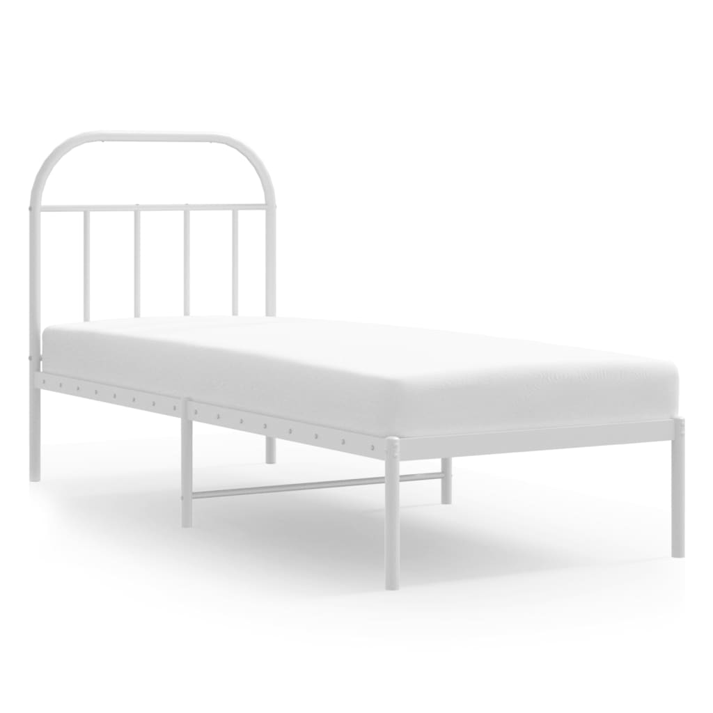 vidaXL Metal Bed Frame without Mattress with Headboard White 75x190cm 2
