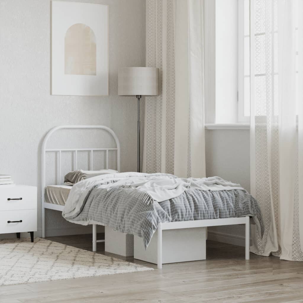 vidaXL Metal Bed Frame without Mattress with Headboard White 75x190cm 4