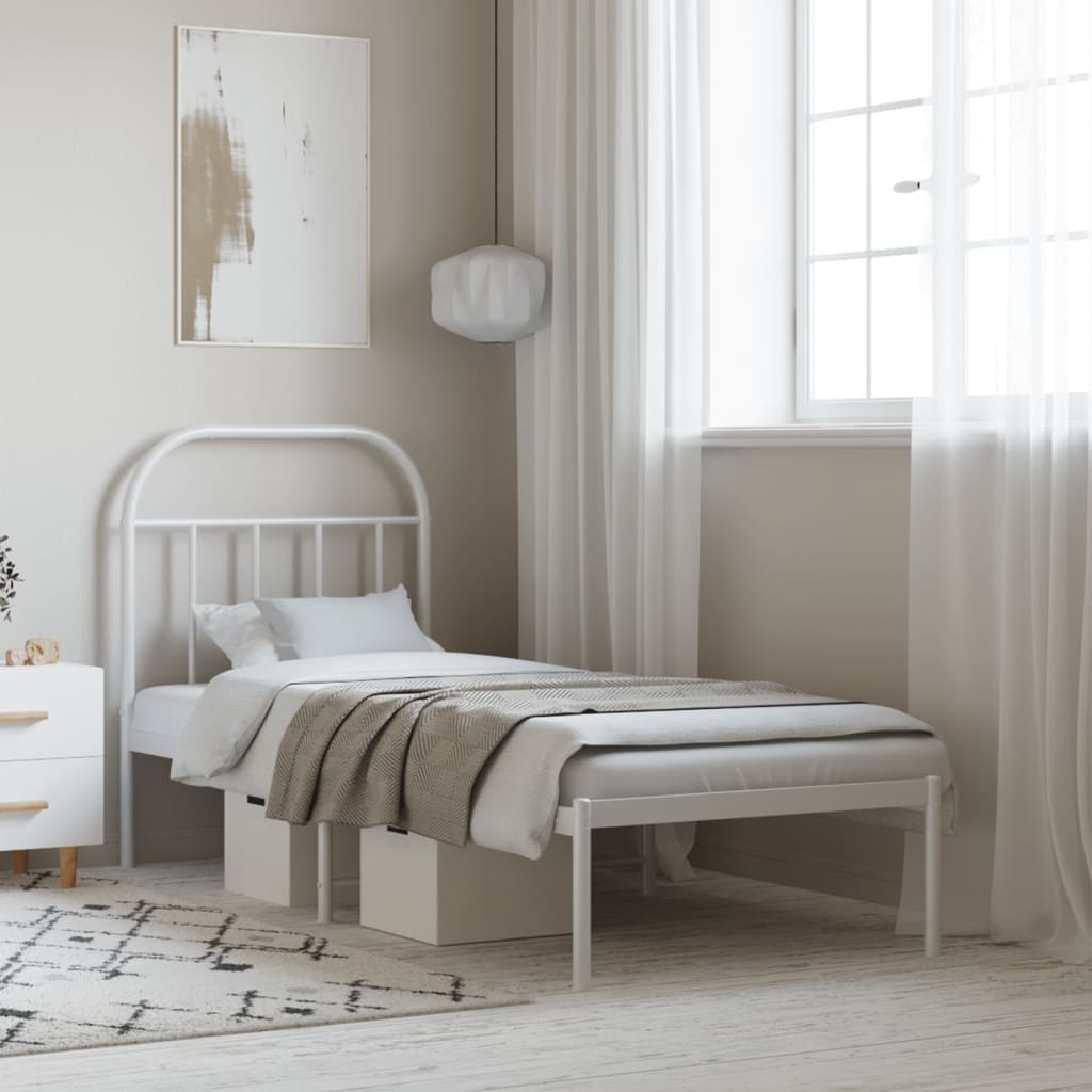 vidaXL Metal Bed Frame without Mattress with Headboard White 75x190cm 1