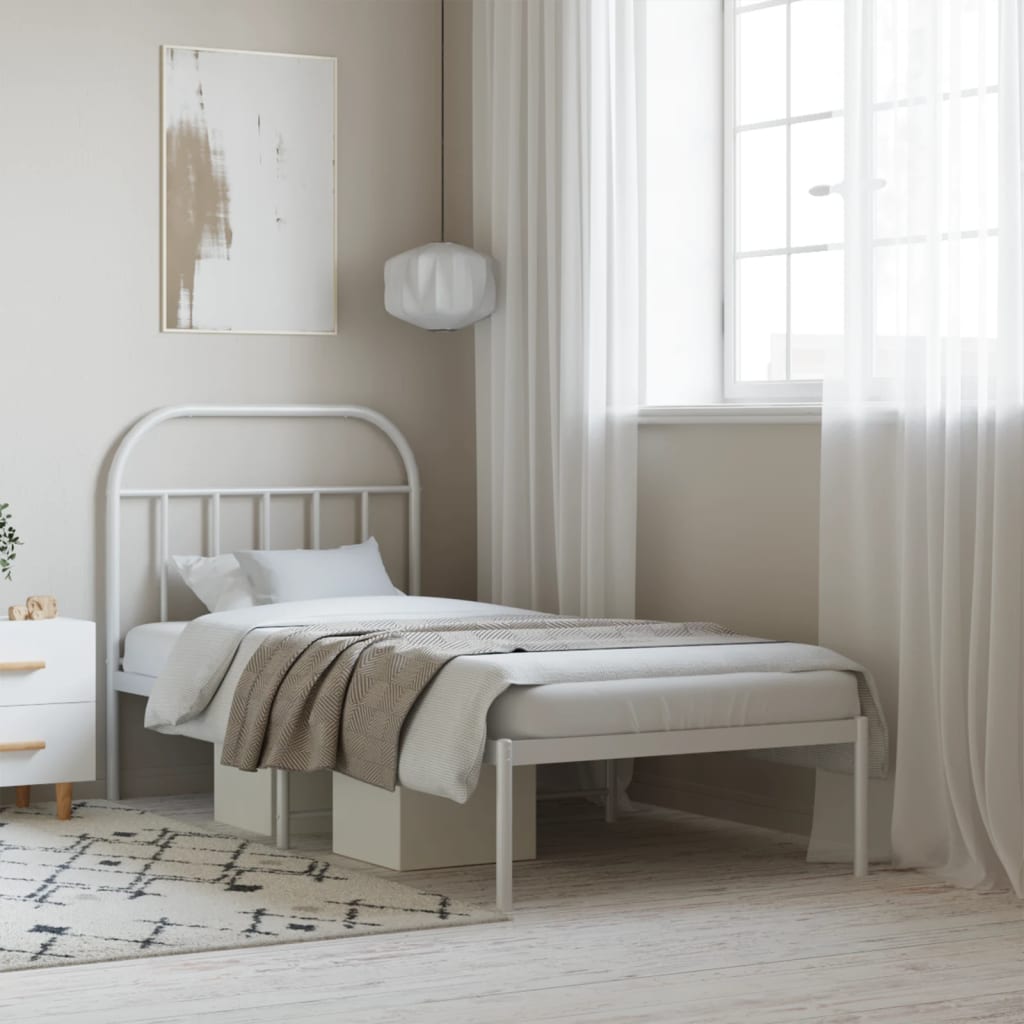 vidaXL Metal Bed Frame without Mattress with Headboard White 90x190cm 1
