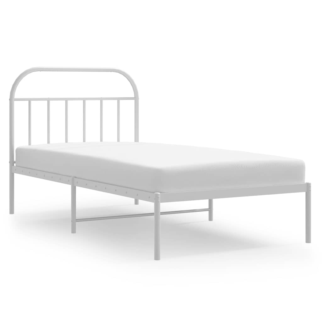 vidaXL Metal Bed Frame without Mattress with Headboard White 100x200cm 2