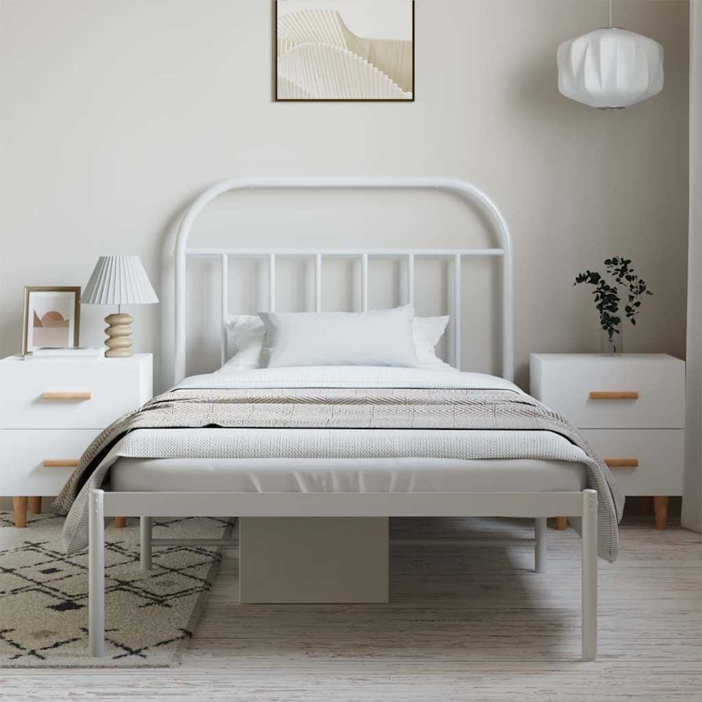 vidaXL Metal Bed Frame without Mattress with Headboard White 100x200cm 4