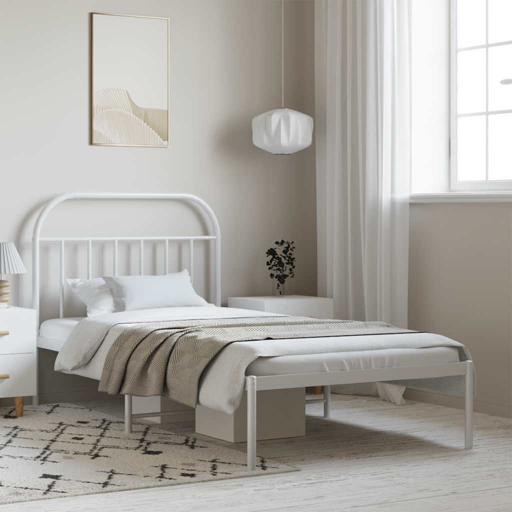 vidaXL Metal Bed Frame without Mattress with Headboard White 100x200cm 1
