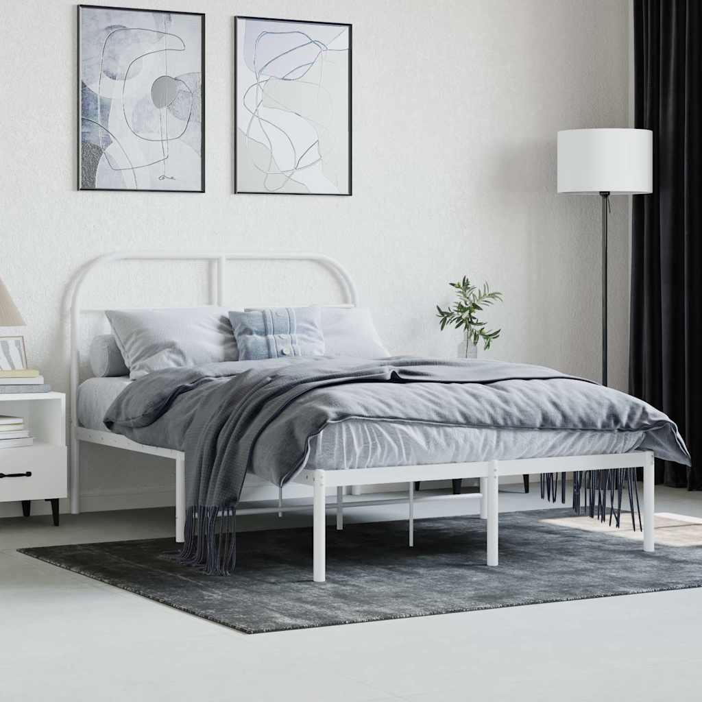 vidaXL Metal Bed Frame without Mattress with Headboard White 120x200cm 4