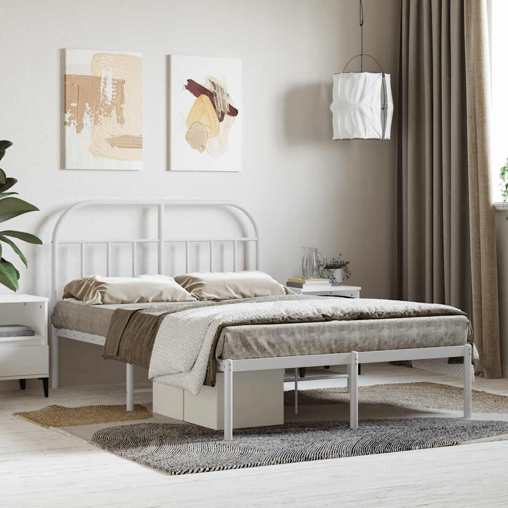 vidaXL Metal Bed Frame without Mattress with Headboard White 120x200cm 1
