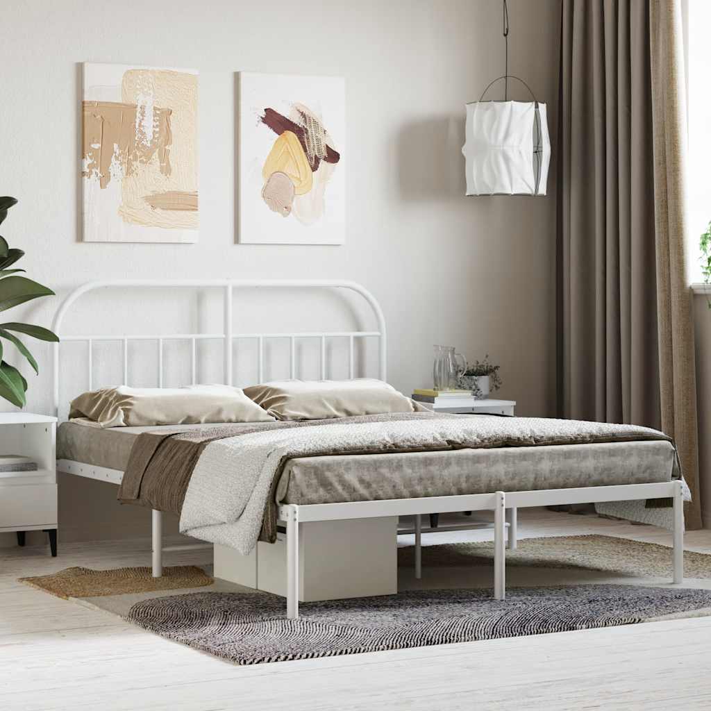 vidaXL Metal Bed Frame without Mattress with Headboard White 140x190cm 1