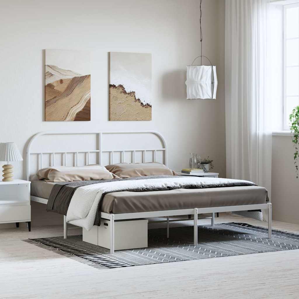 vidaXL Metal Bed Frame without Mattress with Headboard White 183x213cm 1