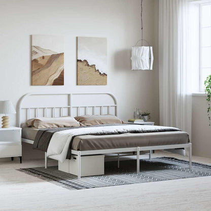 vidaXL Metal Bed Frame without Mattress with Headboard White 183x213cm 1