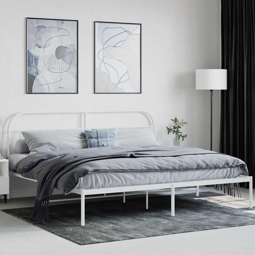 vidaXL Metal Bed Frame without Mattress with Headboard White 200x200cm 3