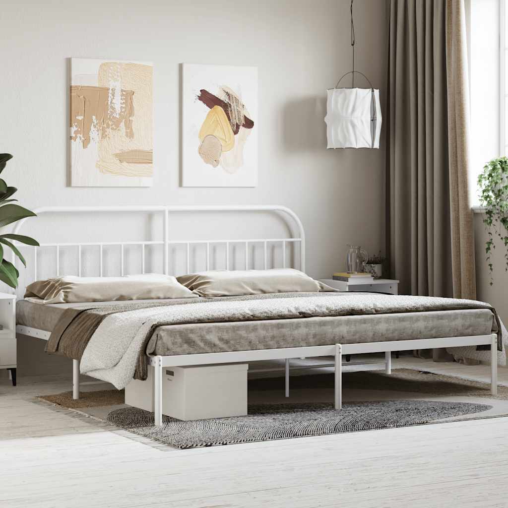 vidaXL Metal Bed Frame without Mattress with Headboard White 200x200cm 1
