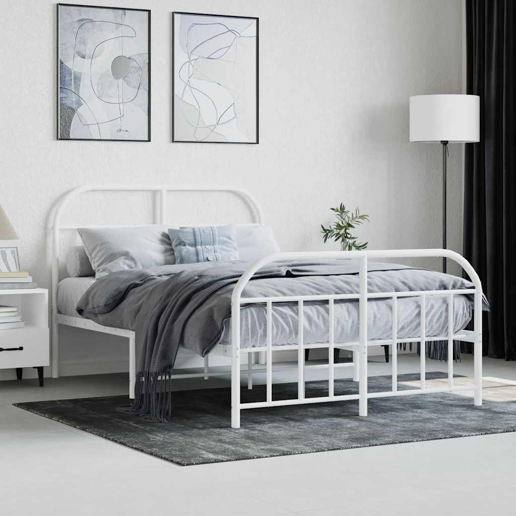 vidaXL Metal Bed Frame without Mattress with Footboard White 120x200cm 4