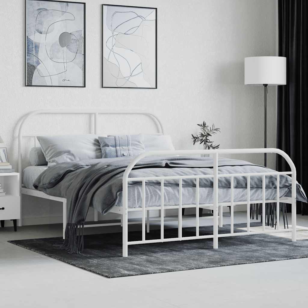 vidaXL Metal Bed Frame without Mattress with Footboard White 140x200cm 4