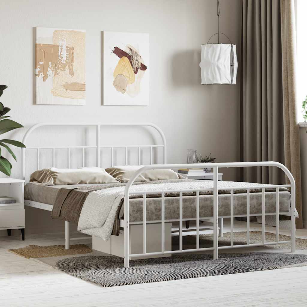 vidaXL Metal Bed Frame without Mattress with Footboard White 140x200cm 1