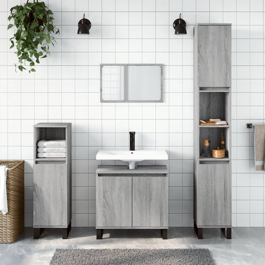 3 Piece Bathroom Cabinet Set Engineered Wood Grey sonoma