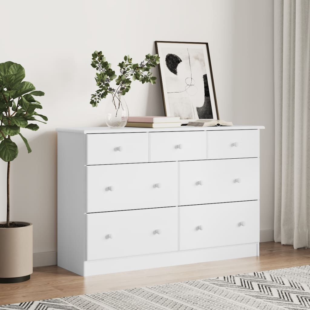 vidaXL Chest of Drawers ALTA White 112x35x73 cm Solid Wood Pine 1
