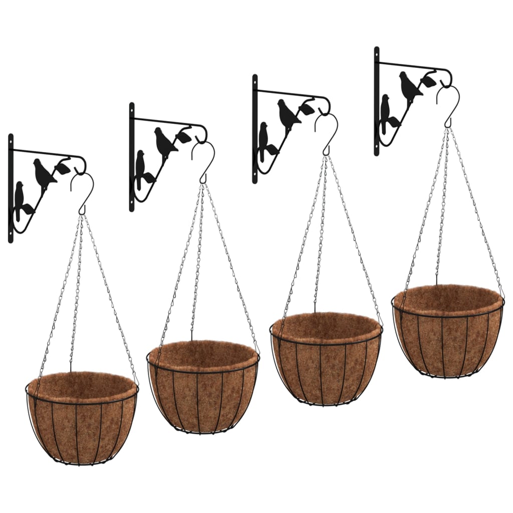 vidaXL Hanging Basket Brackets with Planters 4 pcs Black Steel 2