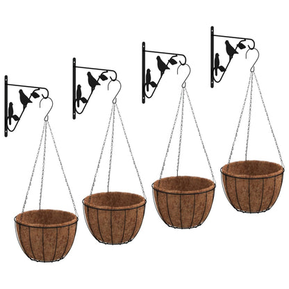 vidaXL Hanging Basket Brackets with Planters 4 pcs Black Steel 2