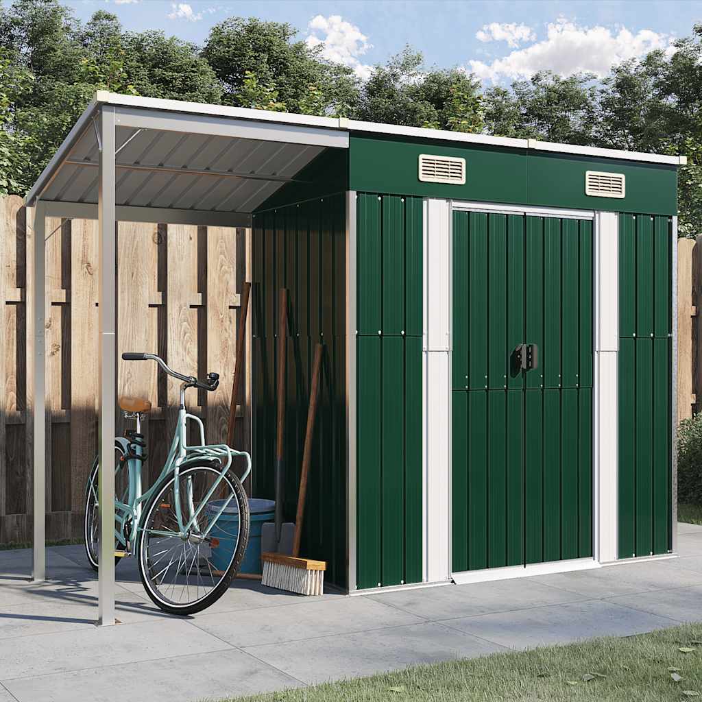 Garden Shed with Extended Roof 277x107x181 cm Steel Green