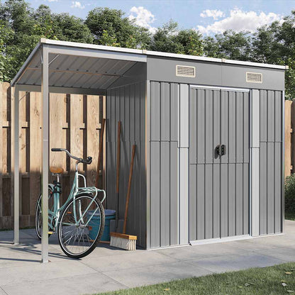 Garden Shed with Extended Roof 277x107x181 cm Steel Light grey